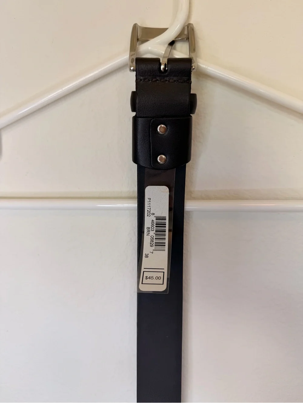Nike Black Leather Men's Belt with Brushed Silver Buckle